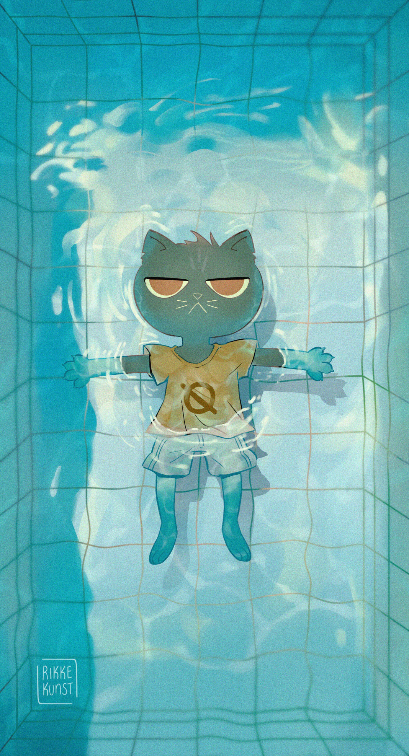 a fanart illustration of may from night in the woods where she is floating in a pool